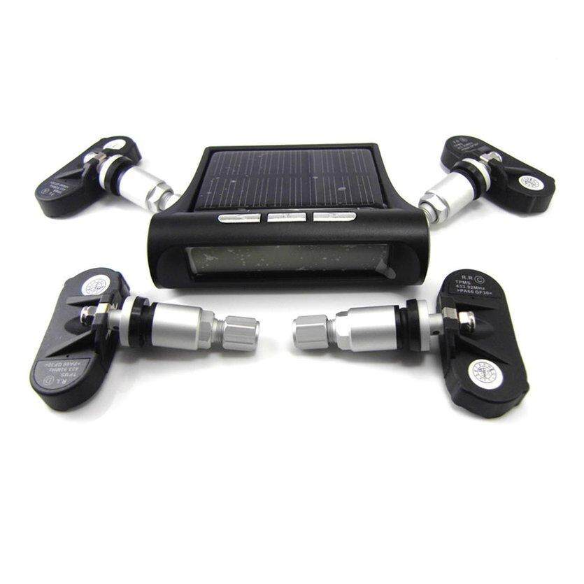 ไร้สายโซลาร์tpms LCD รถการตรวจสอบแรงดันยางรถยนต์ระบบ + 4 เซ็นเซอร์ภายใน