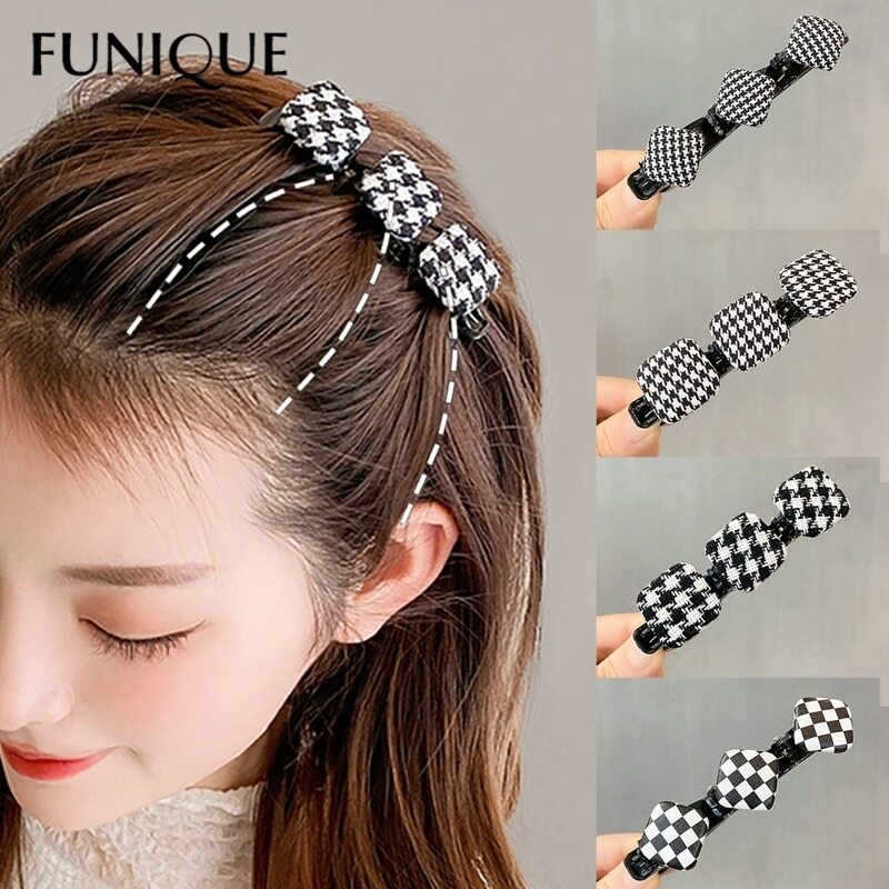 Funique kẹp tóc kẻ ca rô cho nữ kẹp giữ tóc mái ngọt ngào kẹp tóc kẹp tóc phụ kiện tóc thời trang