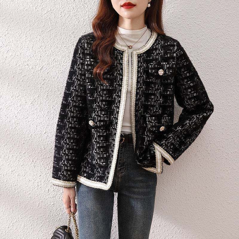 Vivi Temperament Hong Kong Wind Female Small Fragrance Fashion Everything Double Sided Velvet Coat Korean Version Loose Coat Cardigan for Ladies