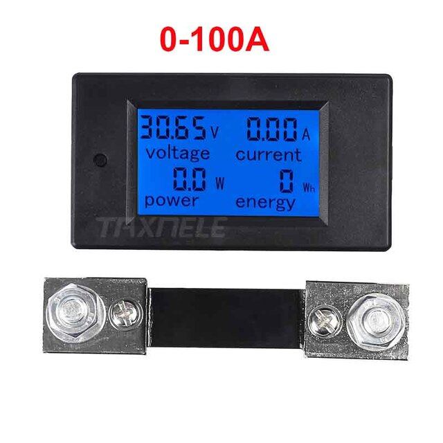 DC Vôn Kế Ampe Kế Đồng Hồ Đo Dòng Điện Áp Kỹ Thuật Số Năng Lượng Điện, LCD 4 Inch DC 6.5-100V 20A 50A 100A Với Shunt