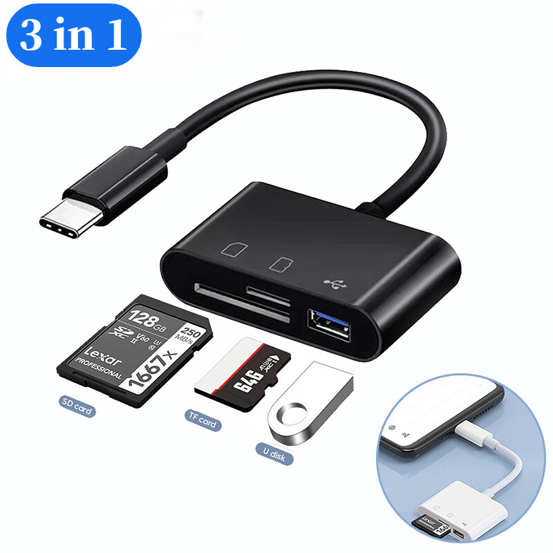 Đầu đọc 3 trong 1 đầu đọc thẻ loại c đến usb sd thẻ nhớ tf usb c bộ chuyển đổi thẻ máy tính di động otg đa chức năng