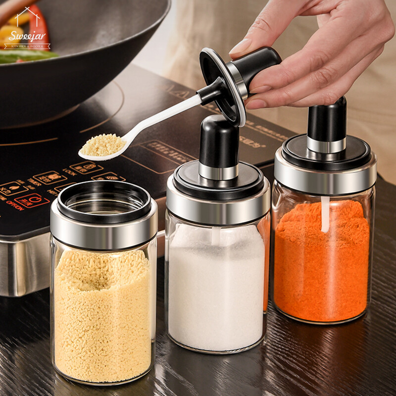 Lọ gia vị sweejar Hộp đựng dầu gia vị thủy tinh có nắp và thìa dính hộp đựng nhà bếp 1 cái