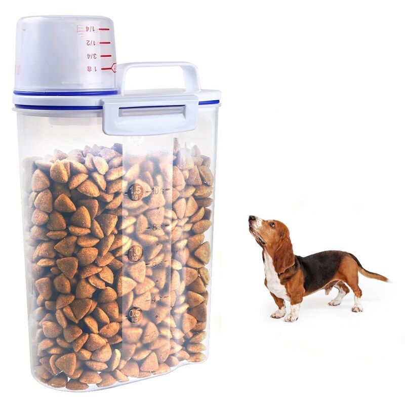 〖Kelulu pet〗 Hộp Đựng Thức Ăn Cho Thú Cưng Có Vòi Rót Và Cốc Đong Đồ Đựng Thức Ăn Khô Và Khóa Kín Cho Chó Mèo