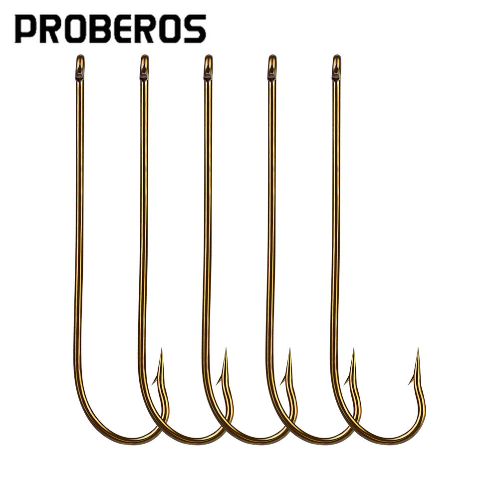 Proberos 100 cái móc câu cá bằng thép cacbon móc có gai màu vàng cho lưỡi câu có gai mềm mồi câu mài bằng thép cacbon cao hình tròn 9353