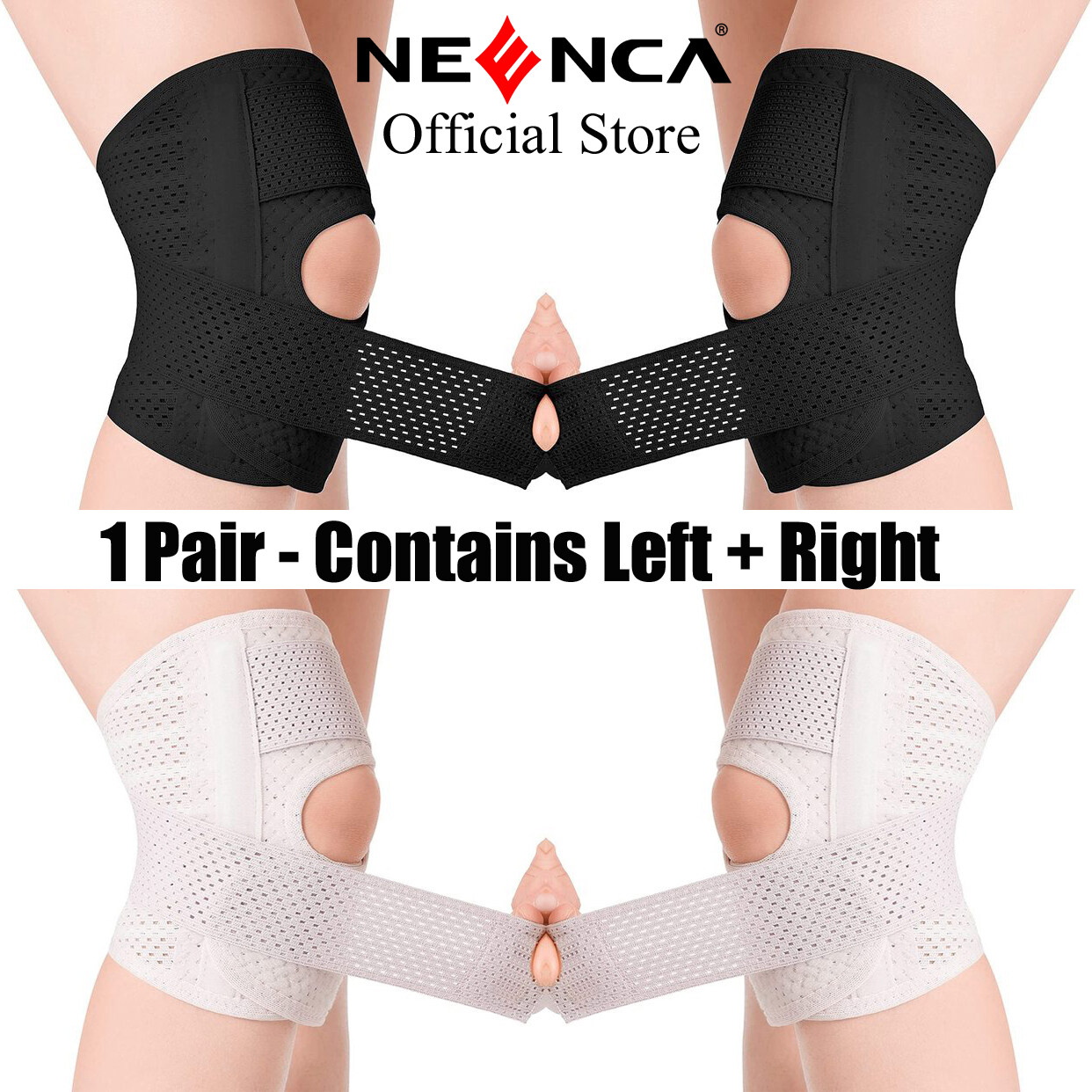 Neenca 1 cặp (phải & trái) băng Miếng đệm đầu gối với 4 cân bằng hai bên cho meniscal rách đau đầu gối acl MCL viêm khớp chấn thương phục hồi trợ lực đầu gối thoáng khí