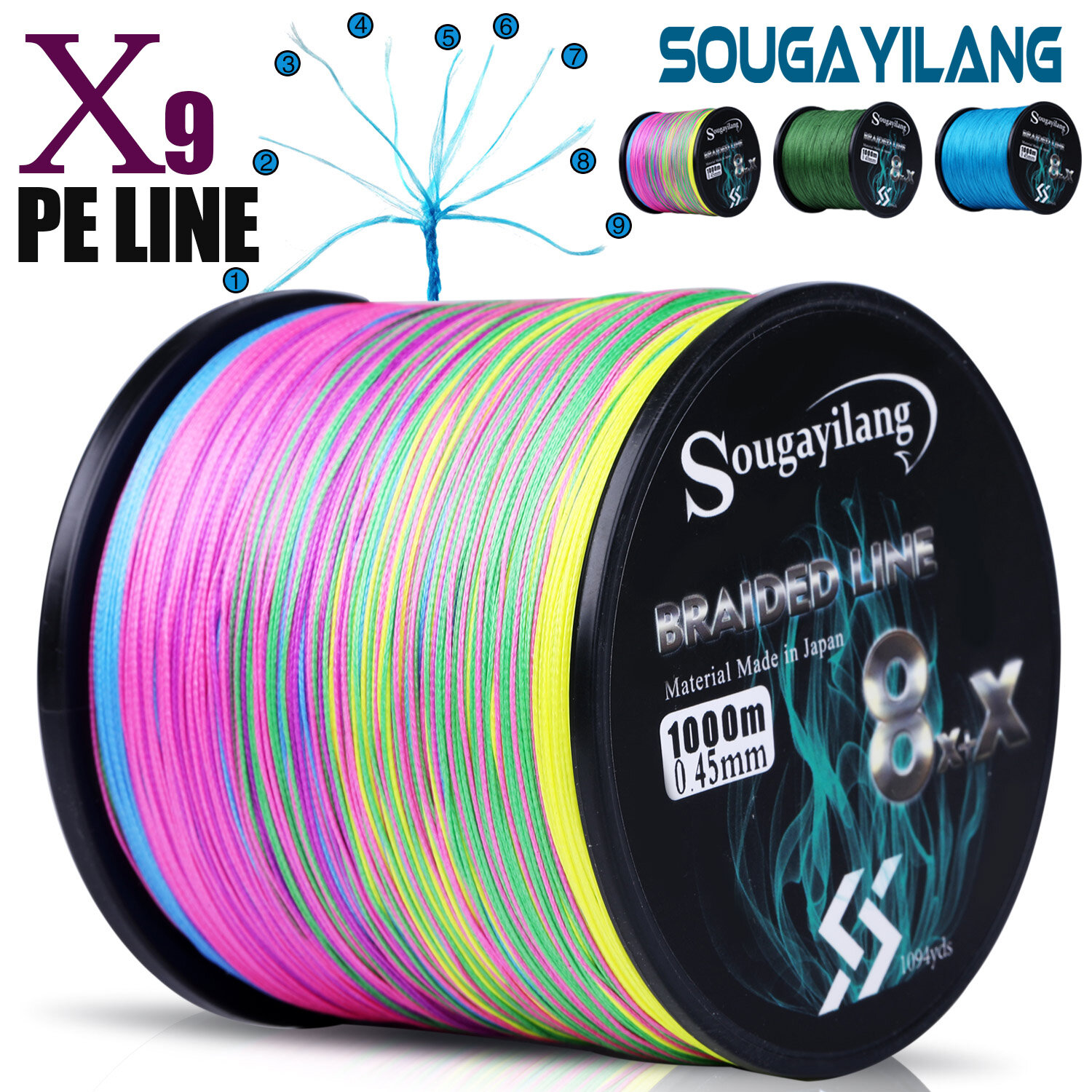 PE Dòng Fishing 300M 500M 1000M Mạnh Mẽ 9 Sợi Bện Dây Câu Cá Dòng Multifilament Dòng Fishing Durable Dòng