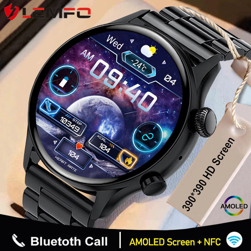 Đồng hồ thông minh NFC LEMFO Màn hình AMOLED 390 * 390 Cuộc gọi Bluetooth Máy nghe nhạc Màn hình nhịp tim IP68 Đồng hồ thông minh thể thao chống nước cho Nam nữ Android iOS