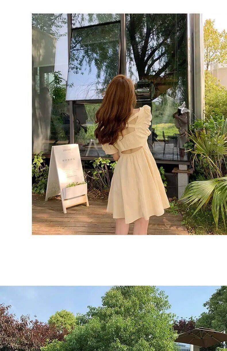 French style Platycodon grandiflorum first love sweet small inspirational skirt puff sleeve backless 2021 new dress for women Summer