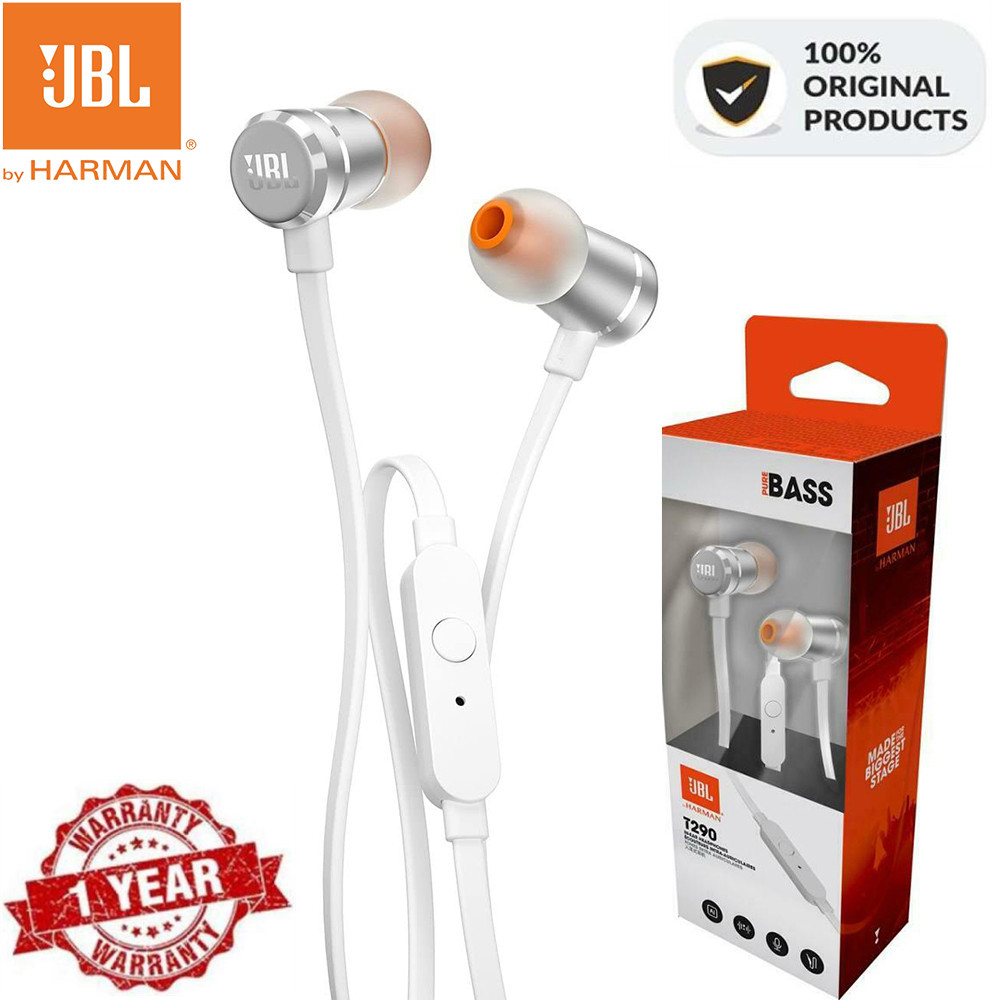 Tai nghe có dây JBL T290, 3.5mm, tai nghe thể thao âm thanh nổi, âm trầm thuần túy, 1 nút bấm, gọi điện thoại rảnh tay từ xa với micro cho điện thoại thông minh