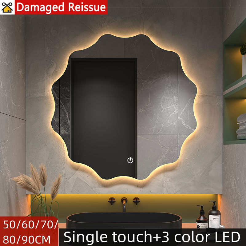 kingdom Smart Touch Mirror LED Lighting Mirror Luminous Mirror Dressing Dimming Mirror with Light Mirror Toilet Mirror Washing Table Wall Hung Mirror Bathroom Luminous Mirror Bedroom Mirror Beauty Mirror ราคา 1,900 บาท*ส่งฟรี