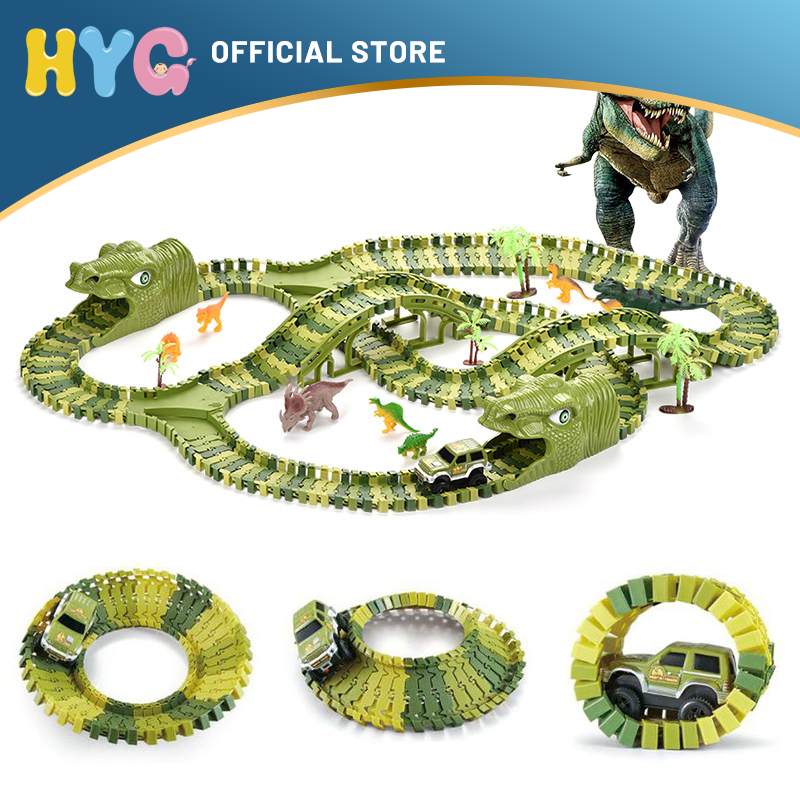Hyg khổng lồ thanh trượt ray xe đồ chơi khủng long điện xe chạy đường ray đồ chơi tự lắp ráp tàu lượn siêu tốc đường hầm Magic Track trẻ em đua xe age3 + Quà Tặng bé trai và bé gái Đồ chơi trẻ em