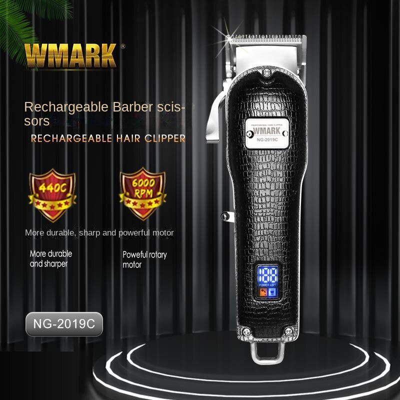 Wmark tông đơ cắt tóc họa tiết hoa bằng da ng-2019c tông đơ điện đầu dầu tông đơ nam màn hình kỹ thuật số lcd có thể sạc lại