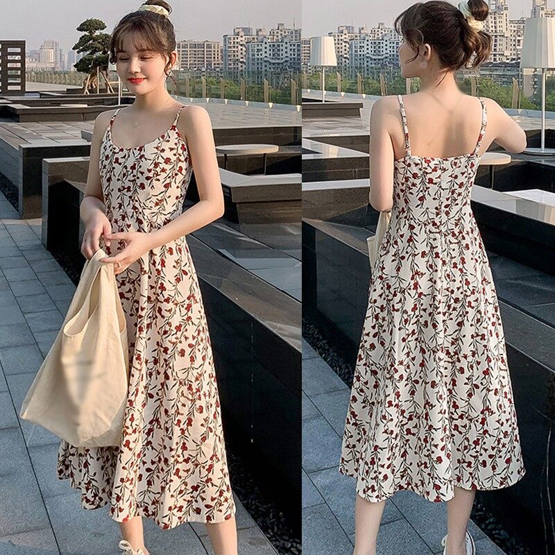 Đầm hai dây ysddecor cho nữ, Đầm thời trang hoa cổ chữ V không tay xinh xắn