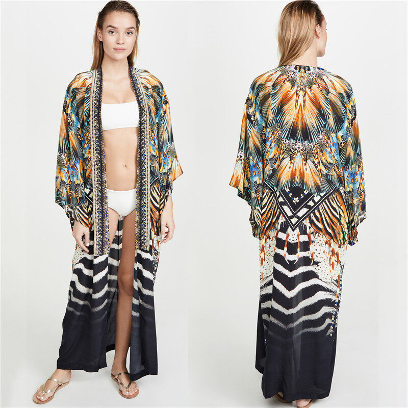 Áo choàng đi biển pareo in họa tiết vải voan áo choàng bikini ngoại cỡ, bộ đồ tắm de plage, áo khoác cardigans đi biển ups