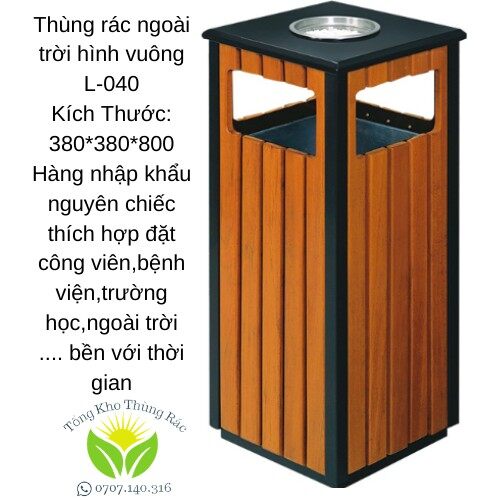 Thùng rác inox ngoài trời bọc gỗ hình vuông, l-040