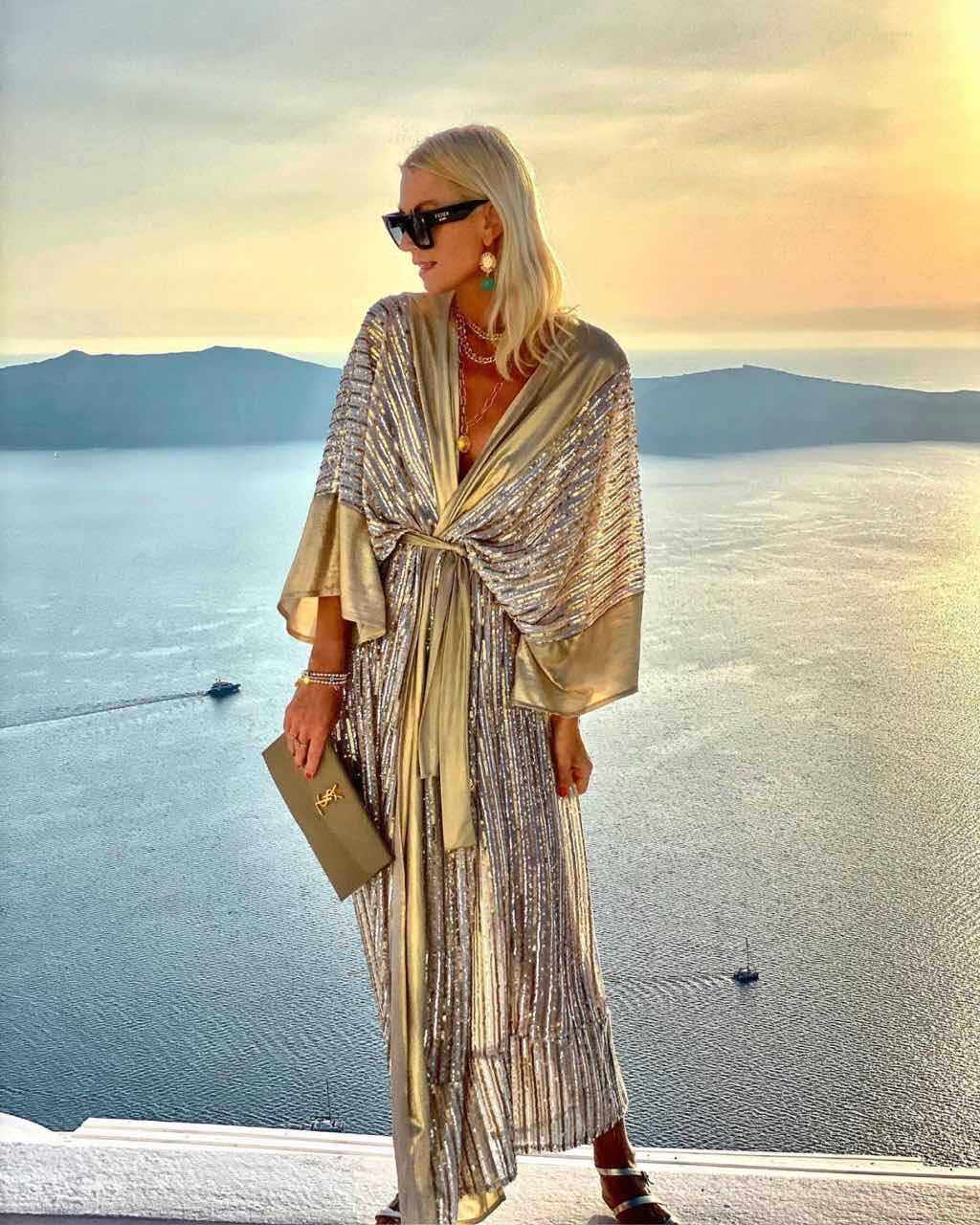 Áo choàng dài kiểu boho cho nữ 2022 áo choàng dài áo choàng đi biển áo cardigan tay kim sa cổ điển thời trang màu vàng kim dự tiệc ngày lễ