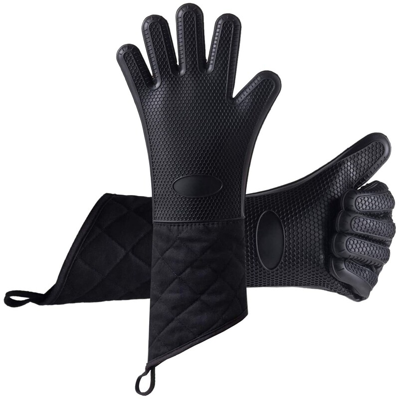 1 Pair Oven Gloves, Heat Resistant Silicone BBQ Gloves Extra Long Waterproof Non-Slip Oven Mitts for Grilling,Cooking