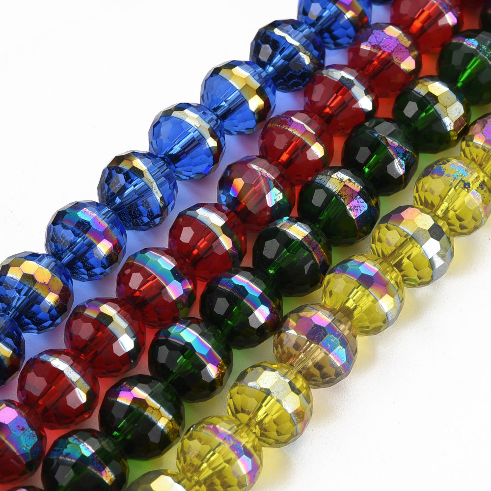 5Strand Electroplate Transparent Glass Beads Strands Rainbow Color Plated Faceted Round Mixed Color 10x9.5mm Hole: 1.4mm about 39~40pcs/strand 14.17 inch~14.57 inch