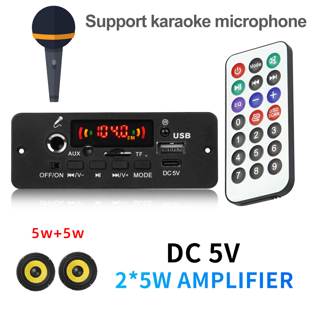 Máy nghe nhạc mp3 dc 5v bộ khuếch đại 10w bluetooth bảng mạch giải mã mp3 máy phát nhạc xe hơi fm radio gọi điện không cần dùng tay mô-đun ghi âm hỗ trợ mic
