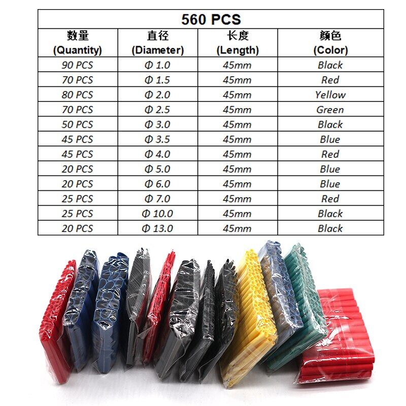 【Special offer】 560 Cái/hộp Bộ Ống Co Nhiệt 12 Kích Cỡ Màu Đen Ống Bọc Dây Cáp Co Rút Dây Cáp Polyolefin