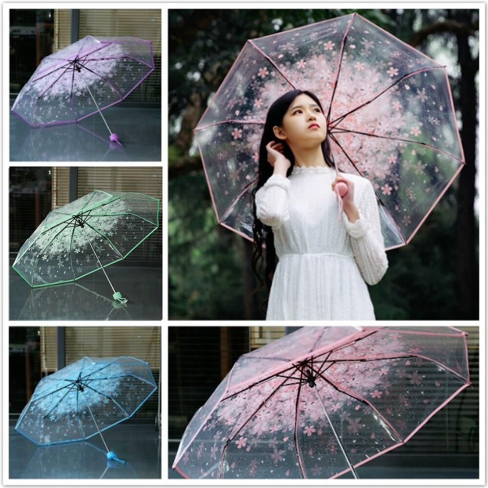 Lordwey ô hoa trong suốt bằng tay cho nữ ô che nắng chống tia uv ô gấp 3 hình hoa anh đào dù che mưa