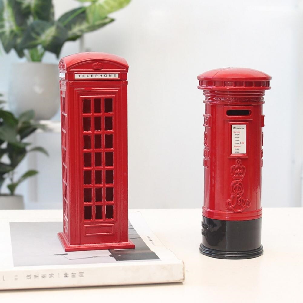 【hot】 Realistic Model Vintage Elegant Piggy Money Bank Home English Telephone Booth Moneybox Birthday Gifts Figurine Banks Box