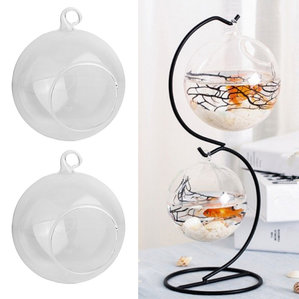 Baoblaze 2x Hanging Glass Ball Tea Light Candle Holder Flowerpot Vase 8cm