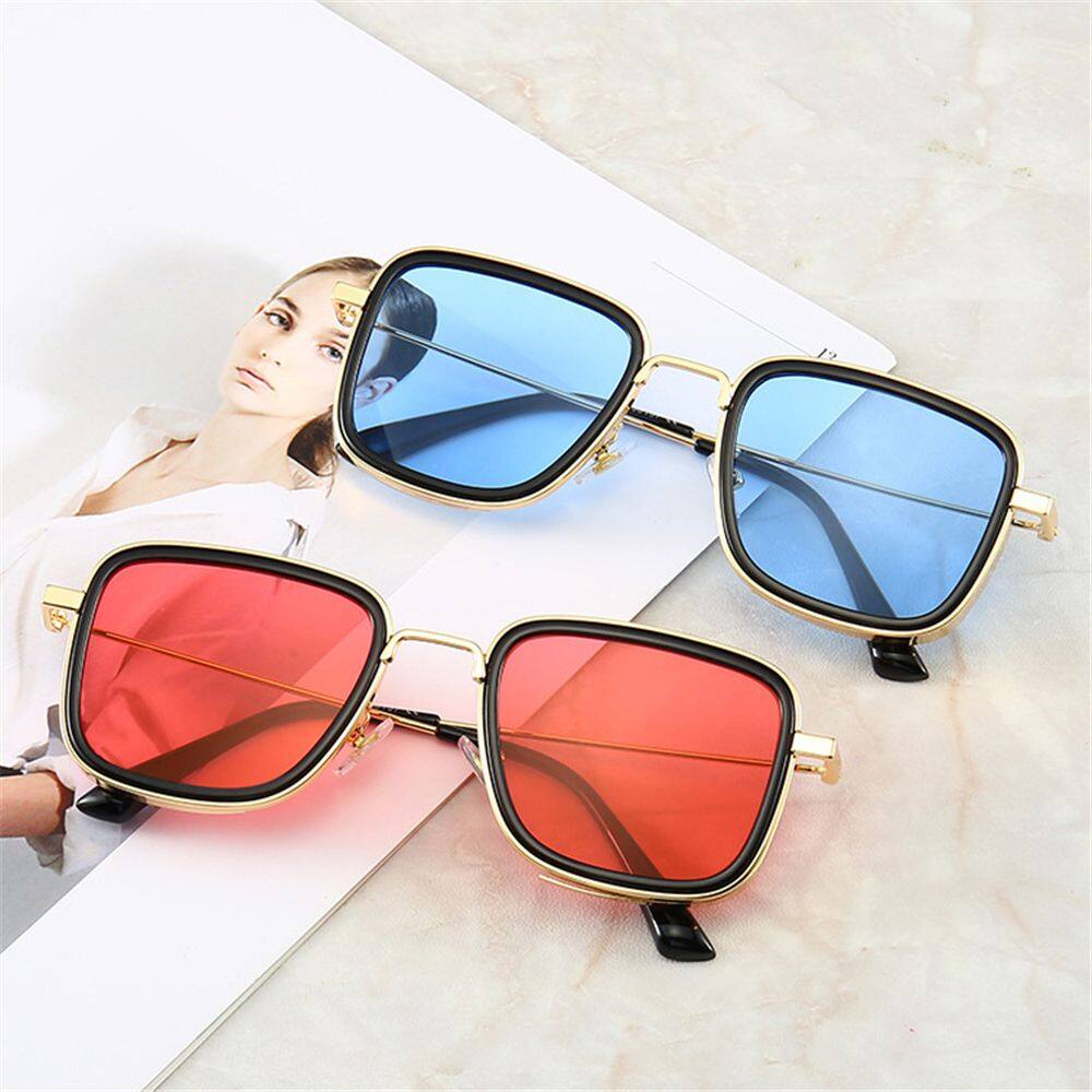 Shens465 Stylish Eyewear UV400 kim loại cho Nam Nữ vuông kính râm màu
