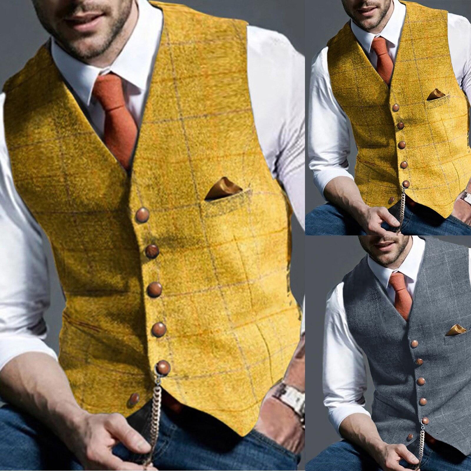 Vest Men Suit Business Vest Mens Casual Waistcoat Formal Suit Gilet Vest