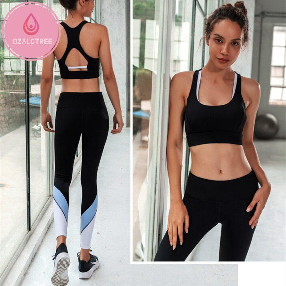Bộ 2 Cái Tương Phản Màu OzalCtree Quần Áo Tập Luyện Bộ Đồ Thể Thao Nữ Gợi Cảm Thể Thao Bộ Yoga Thể Thao Tập Gym Thoáng Khí, Bộ Tập Thể Dục Nhanh Khô