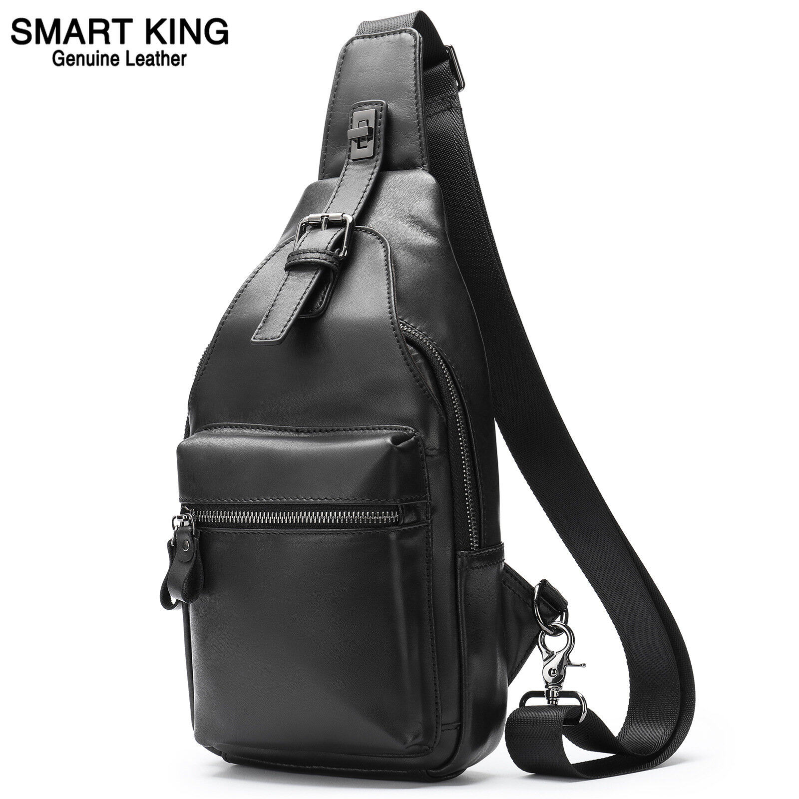 Smart King New For Men Genuine Cow Leather Chest Bag Simple Classic Sling Shoulder Bag ราคา 1,428 บาท*ส่งฟรี