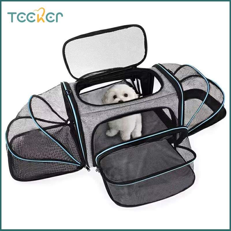 TeekerPet Foldable Cat Travel Bag Carrier Large Capacity Multifunctional Breathable Dog Carriers with Reflective Tapes Four Sides Car Travel Bag Expandable Cat Puppy Dog Bag Slings Tote For Small Animals ราคา 979 บาท*ส่งฟรี