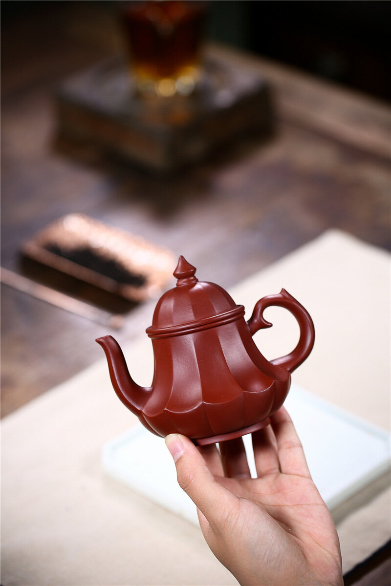 Ấm Trà Đất Sét Nghi Hưng Zi 200Ml Ấm Trà Gốm Tráng Men Màu Đỏ Sẫm Đèn Hoa Sen Nồi Đất Sét Tách Trà KungFu Trung Quốc Dụng Cụ Pha Trà Bộ Trà, 紫砂壺 FCH302
