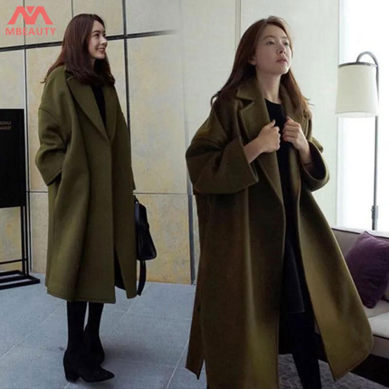Áo khoác len mbeauty cho nữ áo khoác thu đông dài trung bình, áo khoác len dày rộng phong cách hàn quốc
