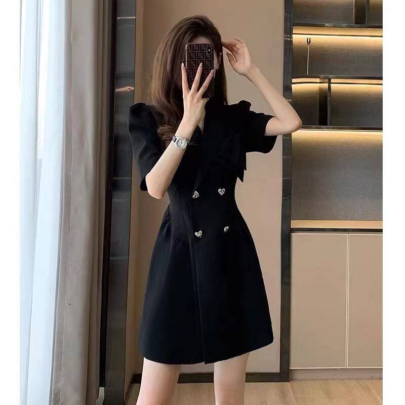 Váy gió hương nhỏ cảm biến mức cao mới mùa hè 2022 váy vest mỏng thắt eo thắt nơ cho nữ