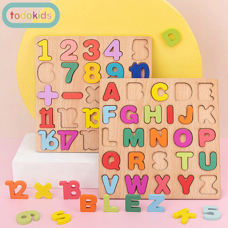 Todokids 2pcs Wooden Toys Alphabets Digital Puzzles Kids Toys Educational