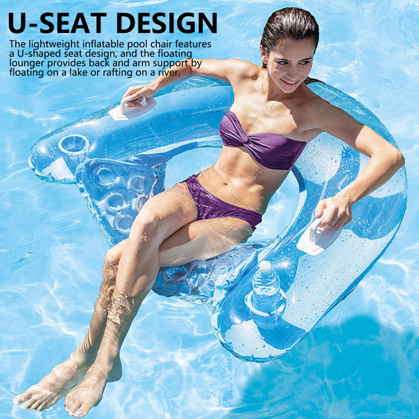 【In Stock】Inflatable Pool Floats Chair,60x39 inch U-Seat Floating Pool Chair Lounge Water Chair,Portable Floats Floaties Air Sofa Pool Toy with 2 Drink Holders and 2 Handles for Pool Lake Rivers Beach ราคา 386 บาท*ส่งฟรี