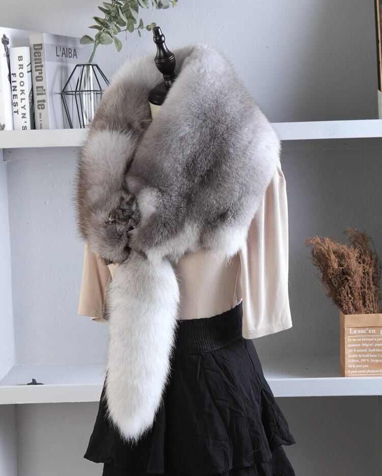 Winter Warm Large Real Fox Fur Collar Natural Fur Coat Scarves Luxury