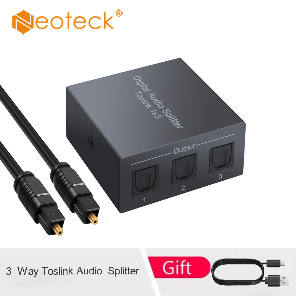 Neoteck 3 Way Hợp kim nhôm SPDIF Toslink Optical Digital Audio Splitter 1x3 Optical splitter 1 trong 3 ra hỗ trợ DTS AC3