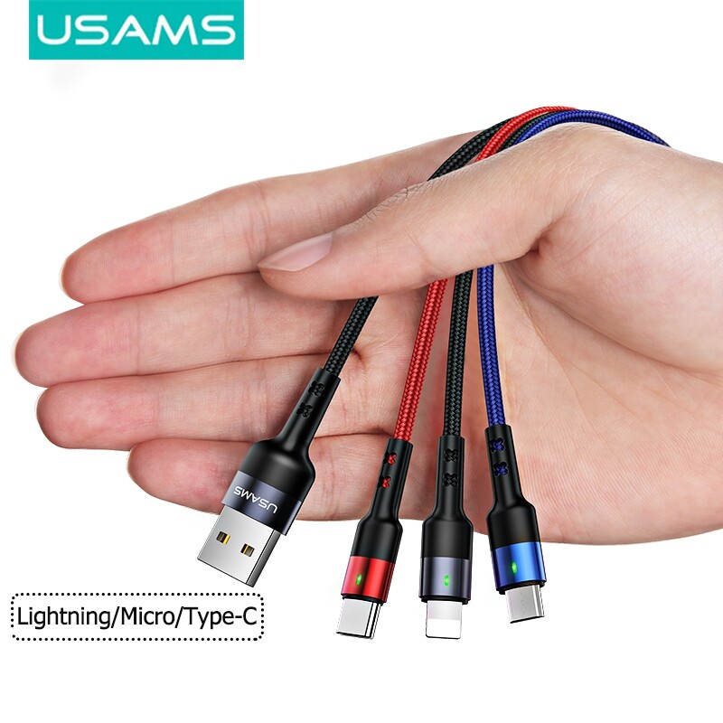 Cáp Sạc Bện 3 Trong 1 USAMS Cho Lightning / MircoUsb / Type-C 0.35 / 1.2 / 1.5 / 3M