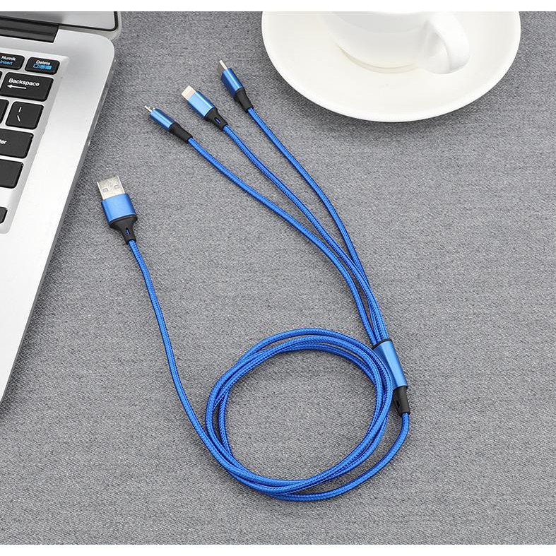 Cáp sạc 3 đầu, 3 in 1 sạc nhanh gấp đôi dây sạc thường dây cao cấp siêu bền