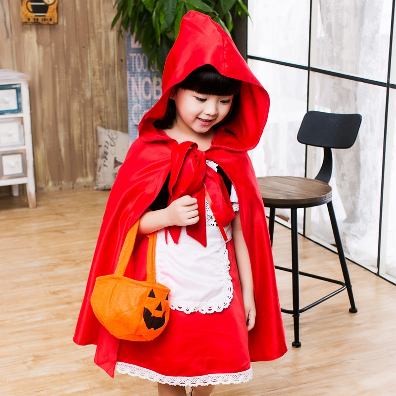 2022 Little Red Riding Hood Costume Cape Halloween Capelet Cosplay Princess Cloak For Fantasia Party Girls Fancy Dress Up Cloak