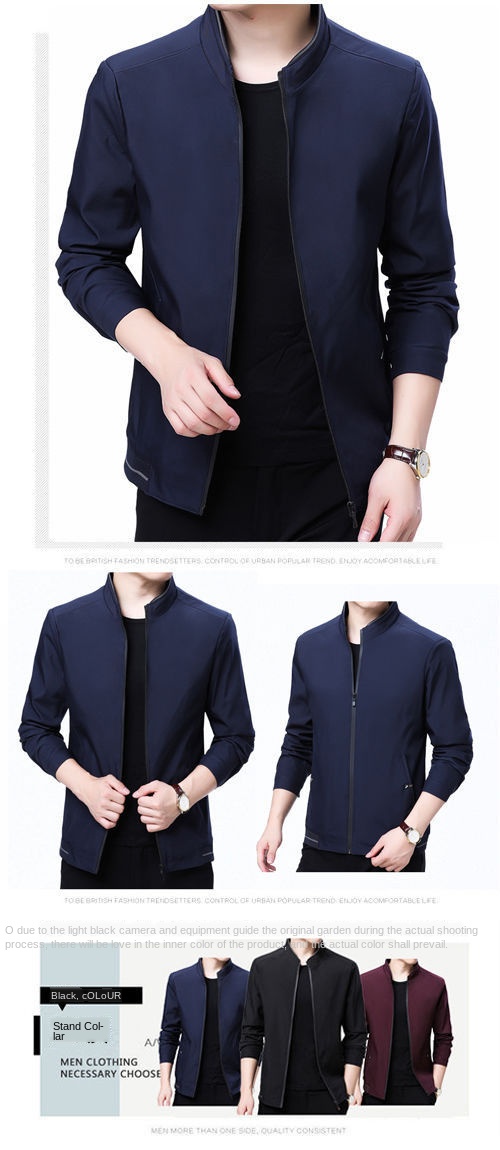 American Apple] Jacket men's lapel middle-aged and elderly spring and autumn thin jacket winter plus velvet leisure plus size dad outfit