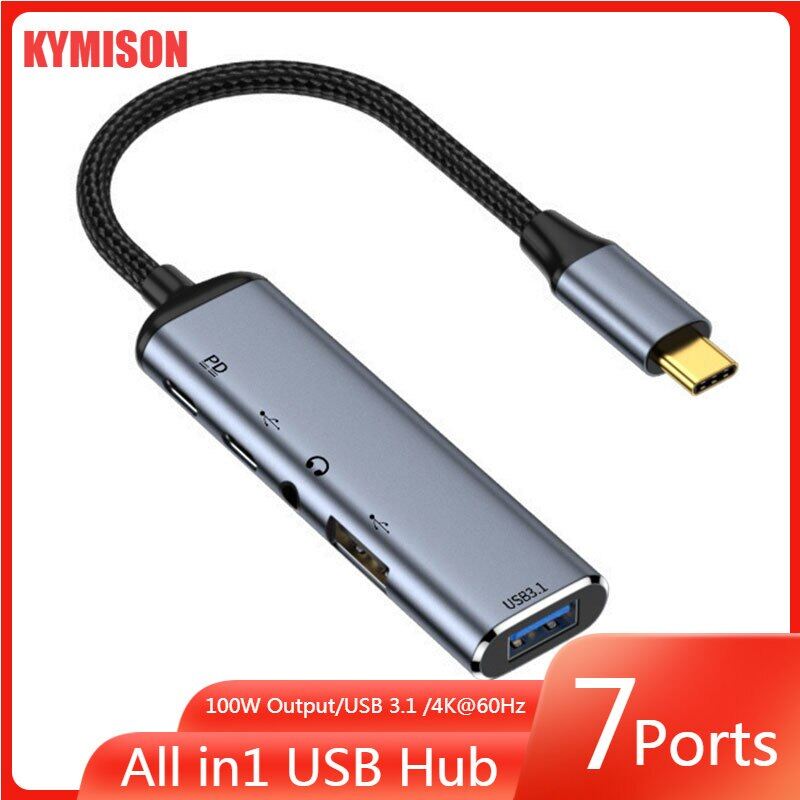 7in1 usb c hub loại c để hd 4k/usb3.1 10gbps/pd 100w/3.5mm trạm nối máy tính xách tay bộ chia bộ chuyển đổi cho macbook air m1 ipad pro