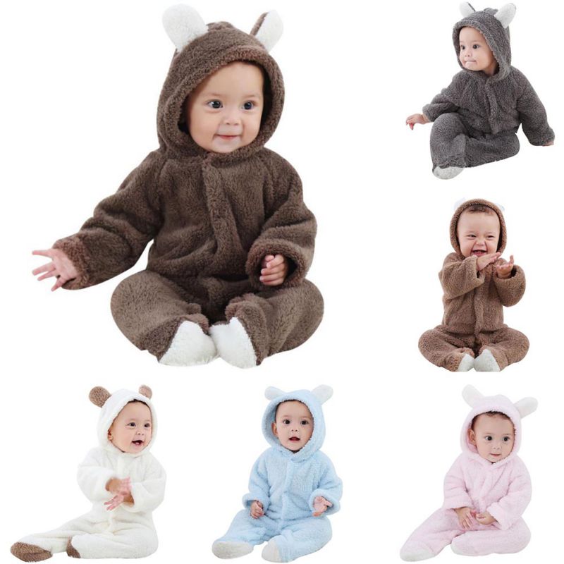 Bé jumpsuit, áo hoodie lông cừu san hô cho bé quần áo, quần áo trẻ mới biết đi