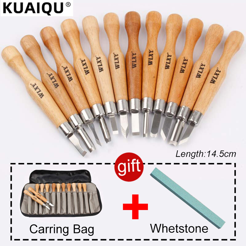 KUAIQU 12 Cái/Bộ Chuyên Nghiệp Khắc Gỗ Đục Bộ Dụng Cụ Cầm Tay K-nife, Đục Gỗ Khắc Chi Tiết Cơ Bản Đa Mục Đích Tự Làm