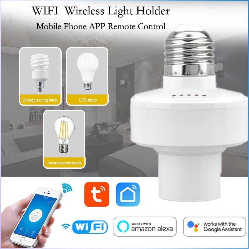 ROMAHOME E27 WiFi Smart Light Bulb Adapter Lamp Holder Base AC Smart Life/Tuya Wireless Voice Control