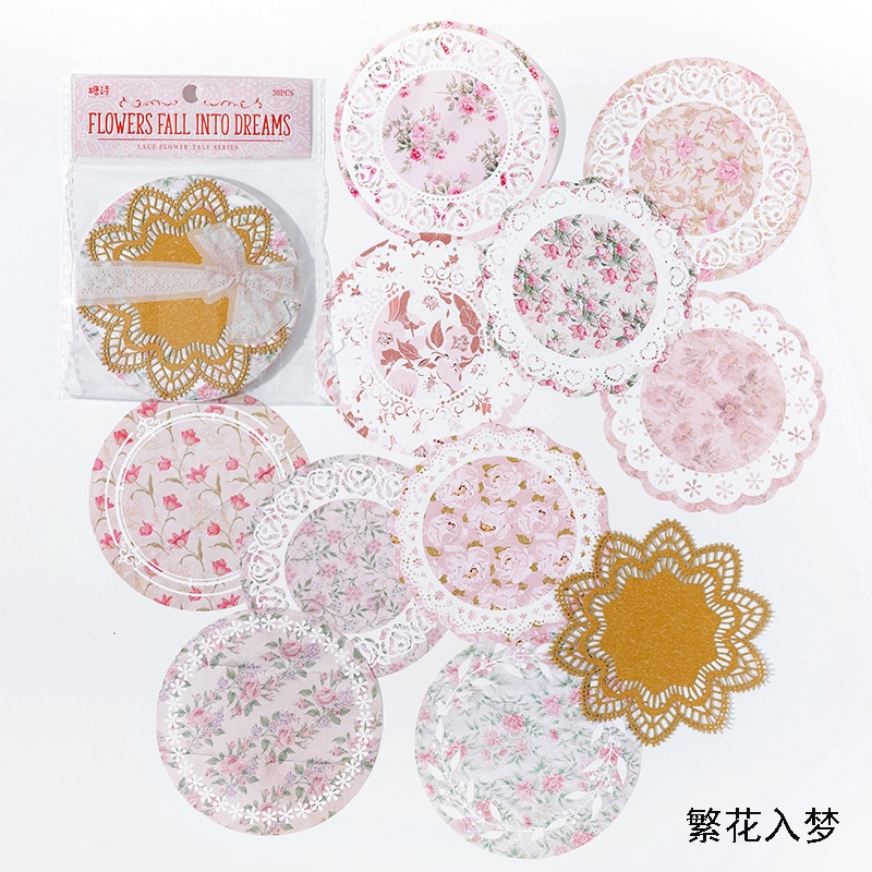 30pcs Hollow Lace Frame Floral Material Paper Junk Journal Planner Scrapbooking Vintage Decorative DIY Craft