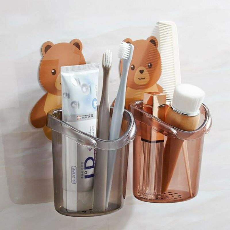 Cốc gấu đựng bàn chải, kem đánh răng, để vật dụng cá nhân dán tường chắc chắn