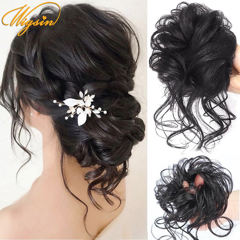 Búi tóc búi tóc búi xoăn ngắn với dây thun búi tóc búi tóc rối nhân tạo cho nữ